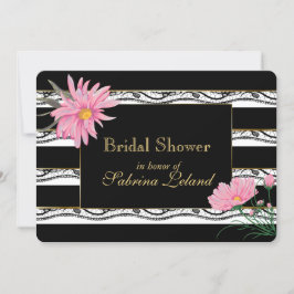 Invitación Bandas negras y ducha de novia floral rosa de enca