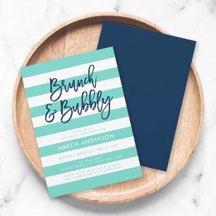 Invitación Bandas turquesas Blue Brunch Bubbly Bridal Shower