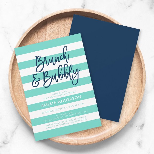 Invitación Bandas turquesas Blue Brunch Bubbly Bridal Shower (Subido por el creador)