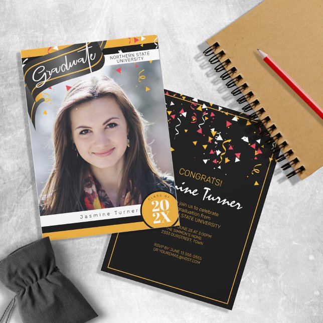 Invitación Bandas y Graduación de Confetti Black/Gold ID890 (Subido por el creador)