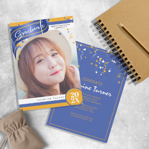 Invitación Bandas y Graduación de Confetti Blue/Gold ID890
