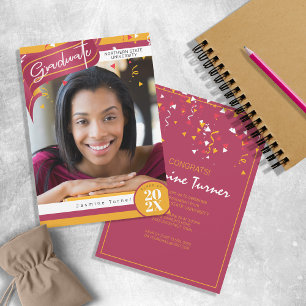 Invitación Bandas y Graduación de Confetti Red/Gold ID890