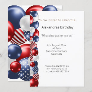 INVITACIÓN BANDEJA DE BALONES PATRIÓTICO ROJO AZUL BLANCO