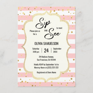 Invitación Bandejas blancas rosas, BEBÉ negro dorado SIP y ve