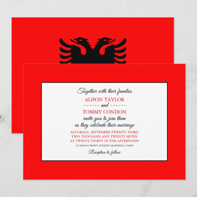 Invitación Bandera albanesa, bandera de Albania Boda (Anverso / Reverso)