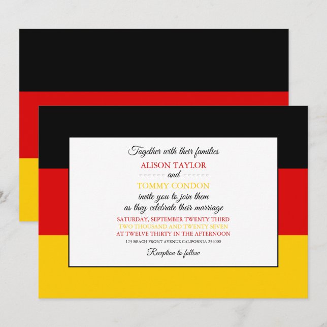 Invitación Bandera alemana, bandera de Alemania Boda (Anverso / Reverso)