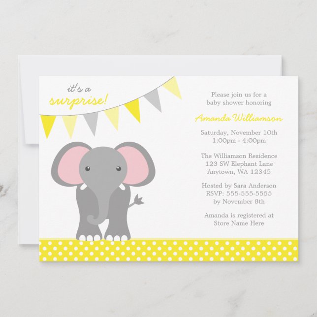 Invitación Bandera amarilla Baby Shower del lunar del (Anverso)