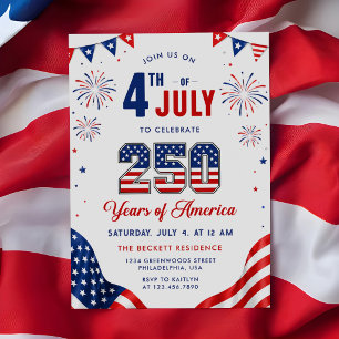 Invitación Bandera Americana 250 Años Fiesta 4 de Julio