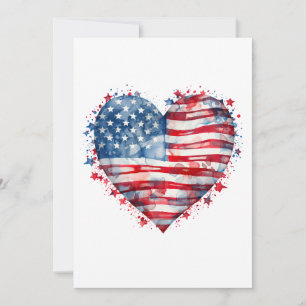 Invitación Bandera Americana Estrellas Rayas Corazón Patrióti