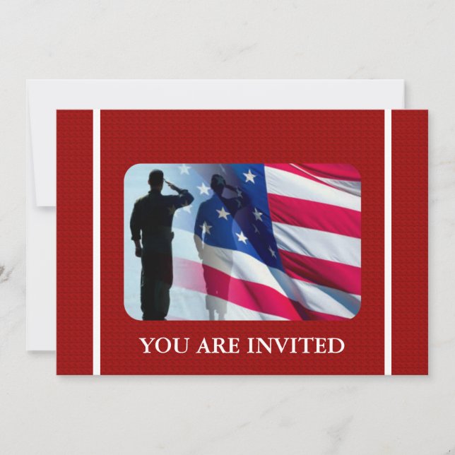 Invitación Bandera americana patriótica con el soldado de (Anverso)