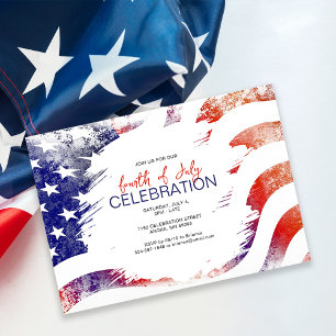 Invitación Bandera Americana Patriótica   Fiesta del 4 de Jul