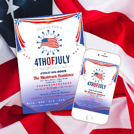 Invitación Bandera Americana Rojo Blanco Azul Fiesta de Barba