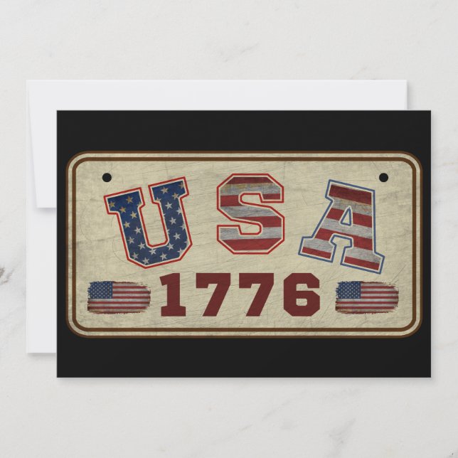 Invitación Bandera Americana Vintage USA 1776 (Anverso)