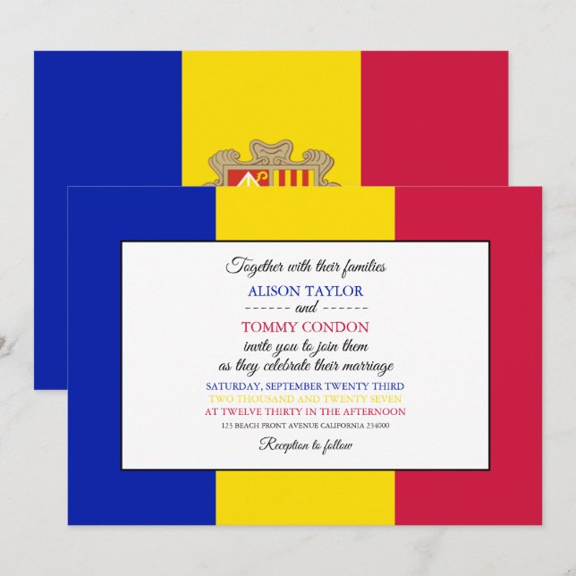 Invitación Bandera andorrana, Bandera de Andorra Boda (Anverso / Reverso)