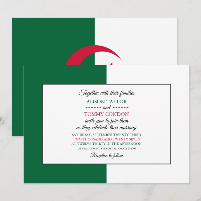 Invitación Bandera argelina, bandera de Argelia Boda (Anverso / Reverso)