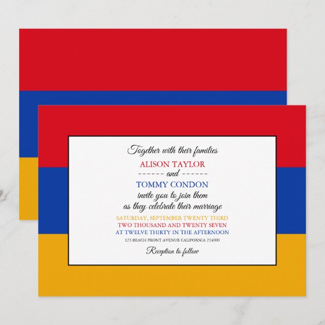Invitación Bandera armenia, bandera de Armenia Boda (Anverso / Reverso)