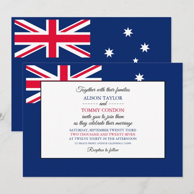 Invitación Bandera australiana, Boda de la bandera de Austral (Anverso / Reverso)