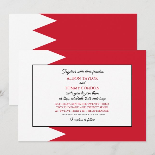 Invitación Bandera bahreiní, bandera de Bahréin, Boda de Bahr (Anverso / Reverso)