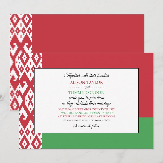 Invitación Bandera bielorrusa, bandera de Bielorrusia Boda (Anverso / Reverso)