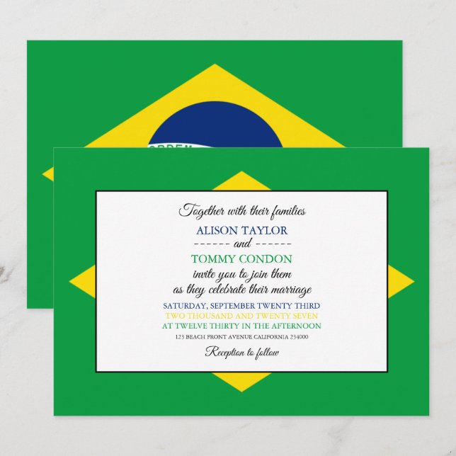 Invitación Bandera brasileña, bandera de Brasil Boda (Anverso / Reverso)