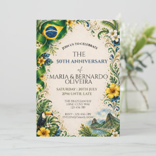 Invitación Bandera Brasileña Rio de Janeiro Floral Vintage