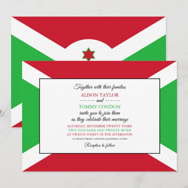 Invitación Bandera burundesa, bandera de Burundi Boda (Anverso / Reverso)