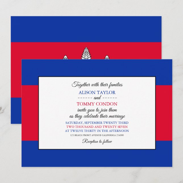 Invitación Bandera camboyana, bandera del Boda de Camboya (Anverso / Reverso)