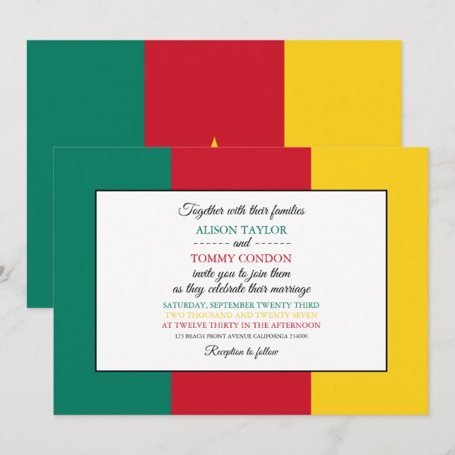 Invitación Bandera camerunesa, bandera de Camerún Boda (Anverso / Reverso)