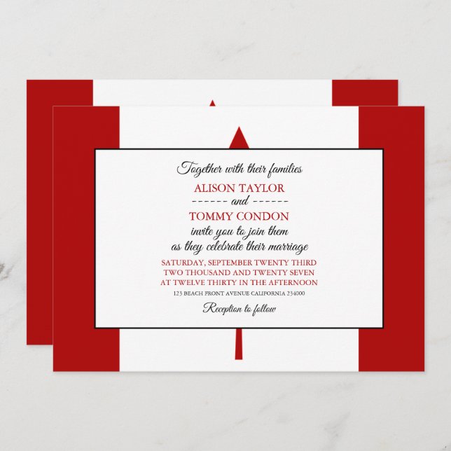 Invitación Bandera canadiense, bandera de Canadá Boda (Anverso / Reverso)