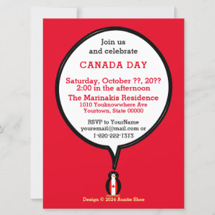 Invitación Bandera canadiense Ms. Penguin hablando Día de Can