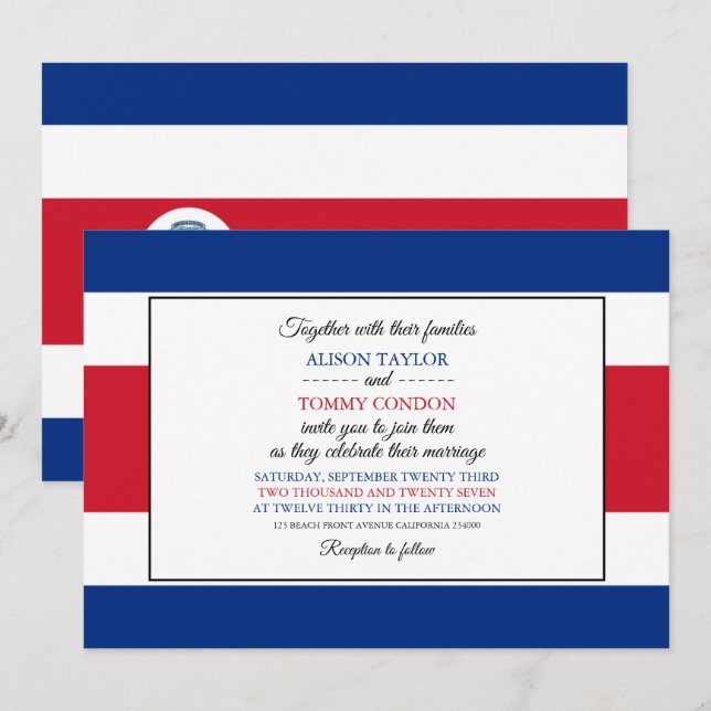 Invitación Bandera costarricense, bandera de Costa Rica Boda (Anverso / Reverso)