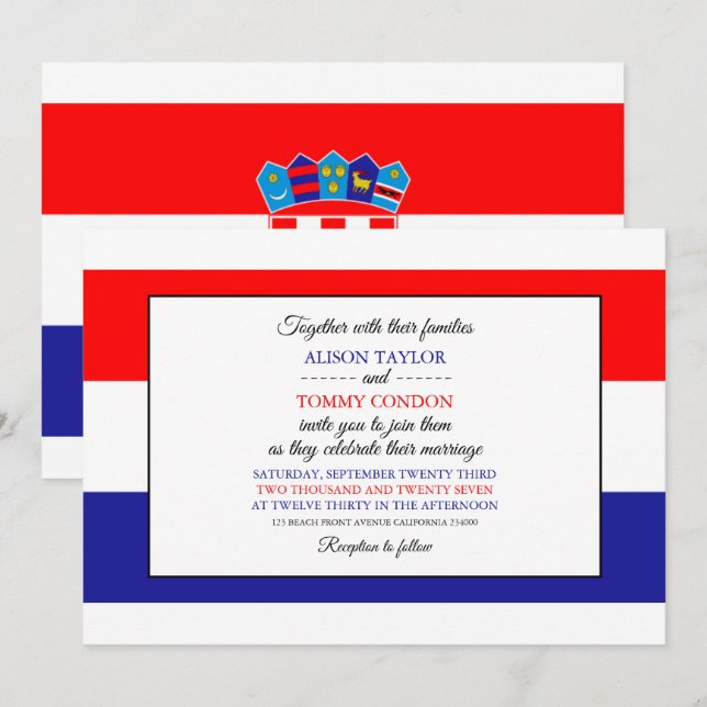 Invitación Bandera croata, Boda de Bandera de Croacia (Anverso / Reverso)