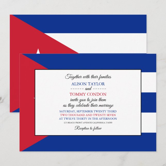 Invitación Bandera cubana, bandera de Cuba Boda (Anverso / Reverso)