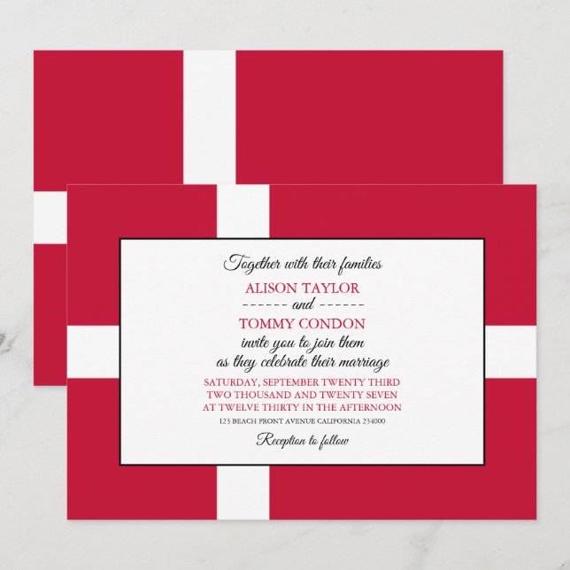 Invitación Bandera danesa, bandera de Dinamarca Boda (Anverso / Reverso)