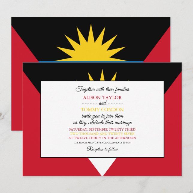 Invitación Bandera de Antigua y Barbuda, Boda de Antigua y Ba (Anverso / Reverso)