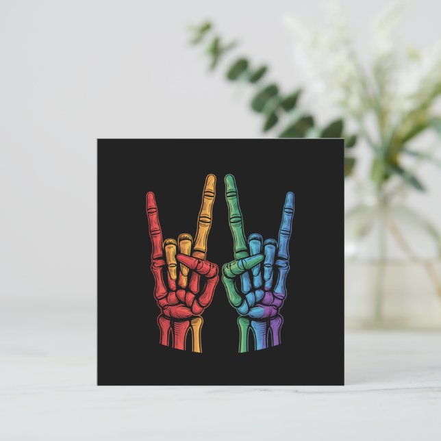 Invitación Bandera de arcoíris LGBTQ de mano de roca esquelet (Anverso de pie)
