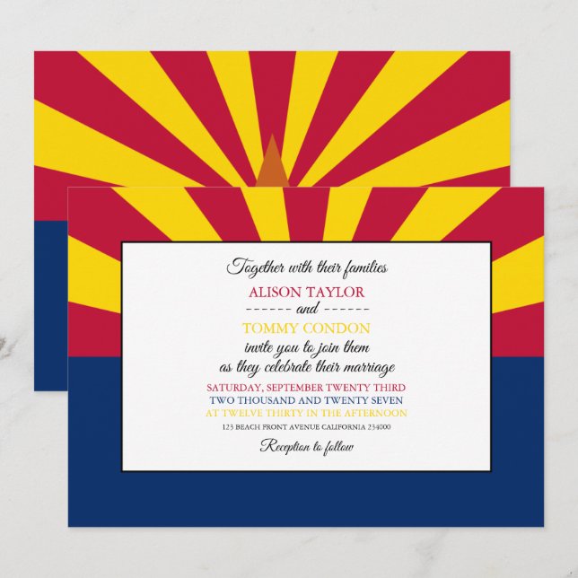 Invitación Bandera de Arizona, Boda de Bandera de Arizona (Anverso / Reverso)