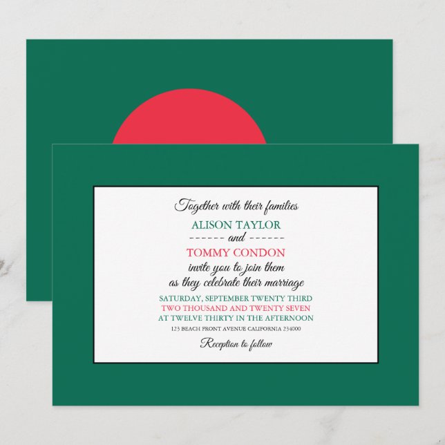 Invitación Bandera de Bangladesh, Boda de Bandera de Banglade (Anverso / Reverso)