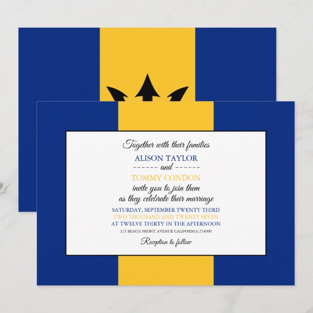 Invitación Bandera de Barbados, bandera de Barbados Boda (Anverso / Reverso)