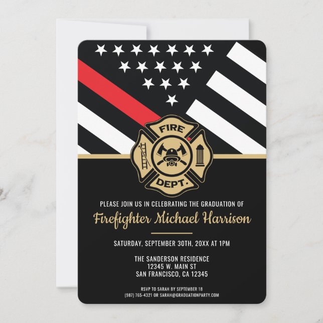 Invitación Bandera de bombero graduada de la Academia de bomb (Anverso)