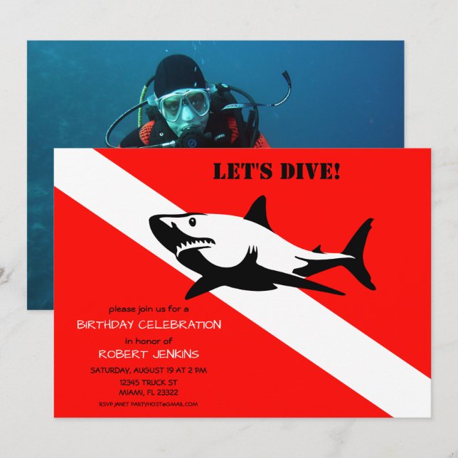 Invitación Bandera de buceo de Scuba e invita de cumpleaños a (Anverso / Reverso)