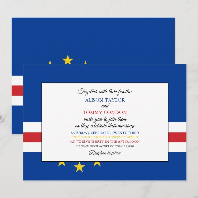 Invitación Bandera de Cabo Verde, bandera de Cabo Verde Boda (Anverso / Reverso)