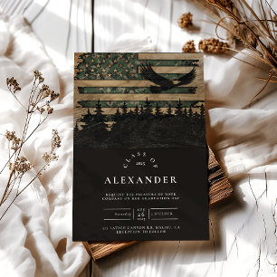 Invitación Bandera de camuflaje rústica graduación militar co