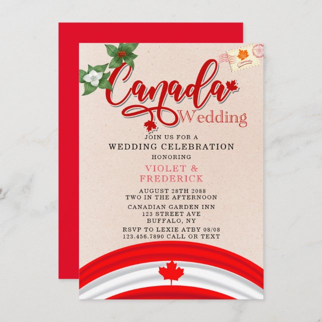 Invitación Bandera de Canadá y Boda de Florals (Anverso / Reverso)
