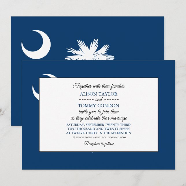 Invitación Bandera de Carolín del Sur, Boda de Carolina del S (Anverso / Reverso)