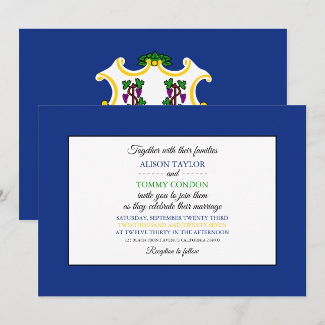 Invitación Bandera de Connecticuter, Bandera del Boda de Conn (Anverso / Reverso)