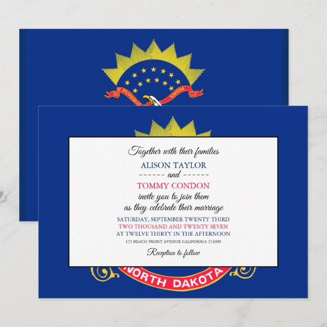 Invitación Bandera de Dakotan del Norte, Bandera del Boda de  (Anverso / Reverso)
