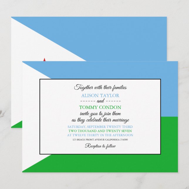 Invitación Bandera de Djibouti, bandera de Djibouti Boda (Anverso / Reverso)
