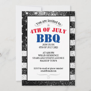 Invitación Bandera de EE. UU. Negro Blanco destellos 4 de jul