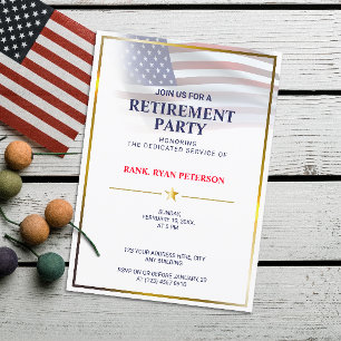 Invitación Bandera de EE. UU.   Transparente   Marco dorado  